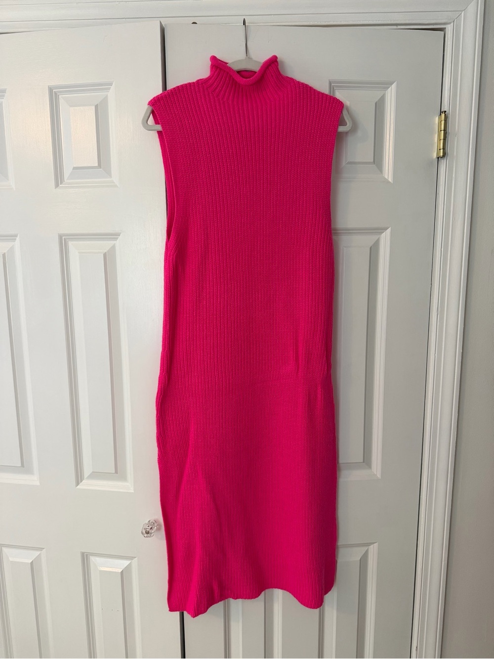 Zara Sleeveless Ribbed Mock-Neck Dress in Hot Pink
